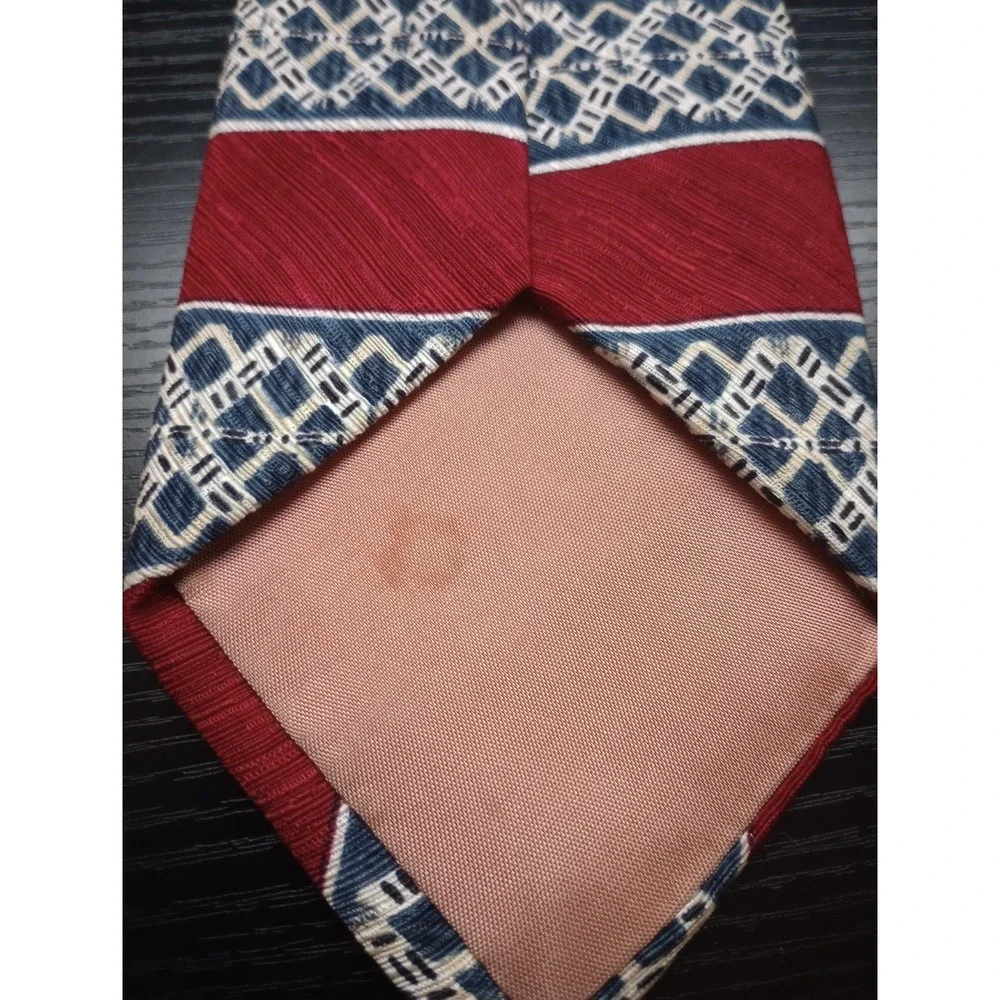 Vintage Geoffrey‎ Beene Silk Necktie Red Blue Geometric Stripe Wide 4